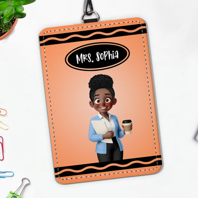 Crayon Themed Cartoon Teacher Personalized ID Badge Holder, Back To School Gift
