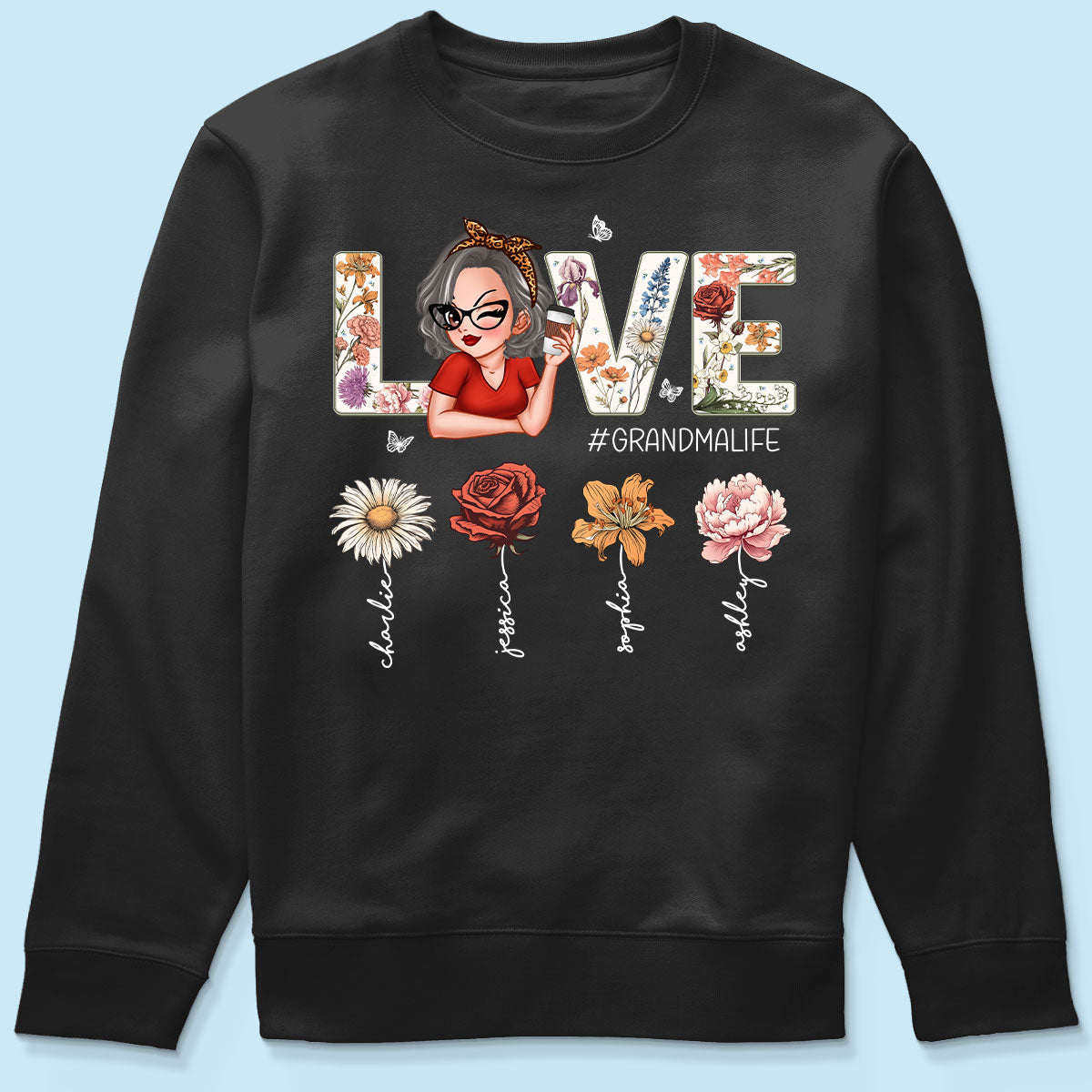 Love Grandma Life Vintage Birth Flowers With Kids Names Personalized Shirt
