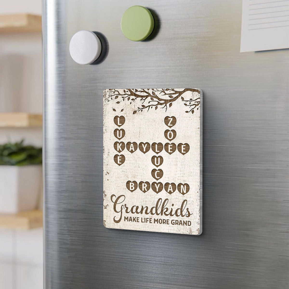 Grandkids Make Life Grand Crossword Puzzle Art Gift For Grandma Personalized Acrylic Fridge Magnet