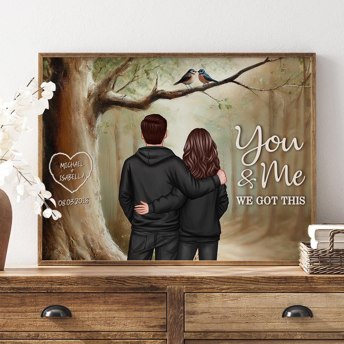 Couple Birds On Tree Personalized Poster, Anniversary,  Gift for him, Gift for her