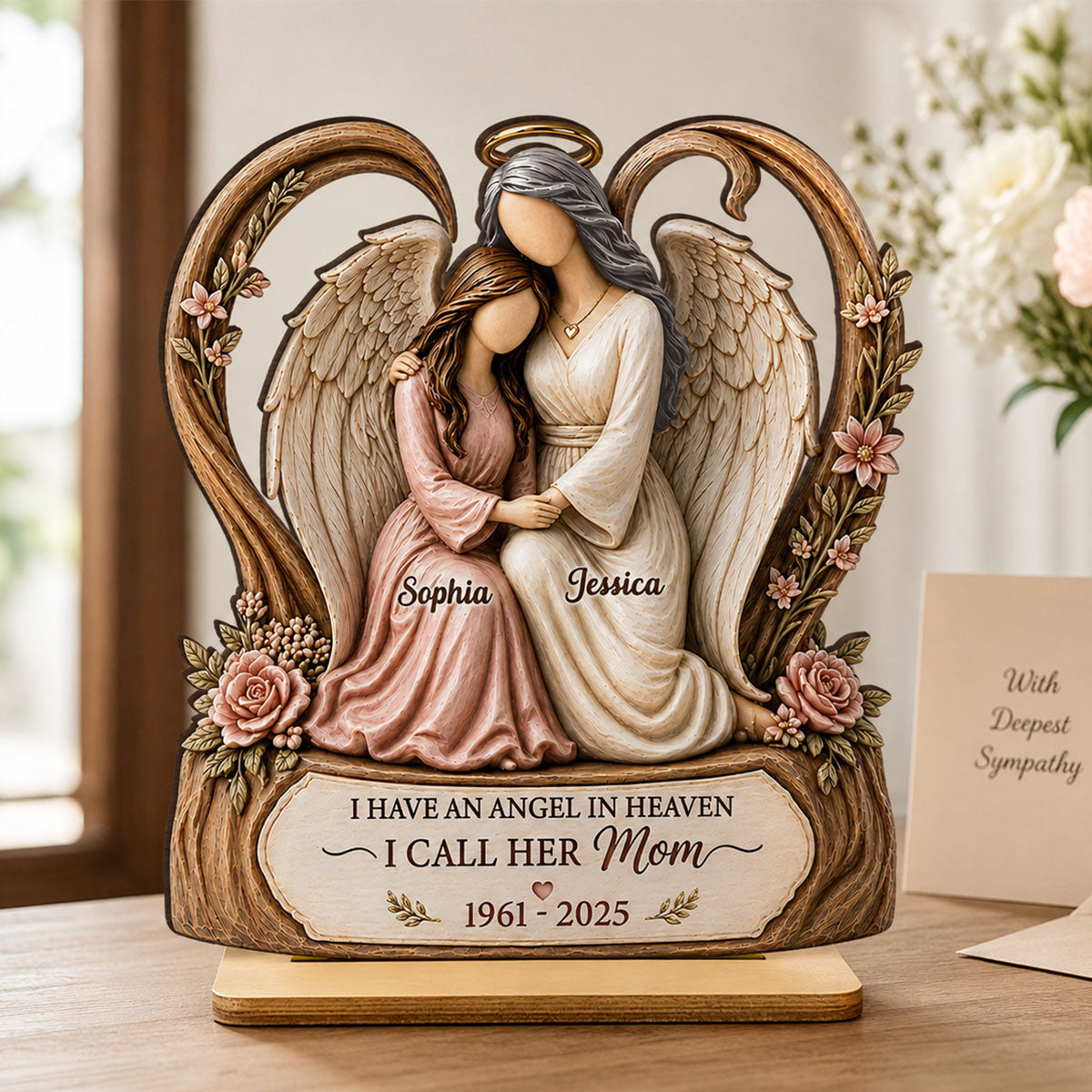 I Have An Angel In Heaven I Call Her Mom - Personalized 2-Layered Wooden Plaque - Sympathy Gift, Remembrance Gift