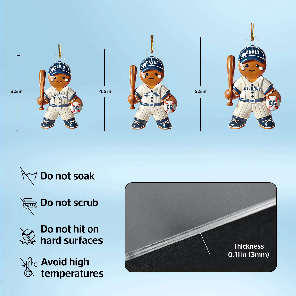3D Effect Baseball Kid Personalized Acrylic Ornament, Christmas Gift For Grandkids