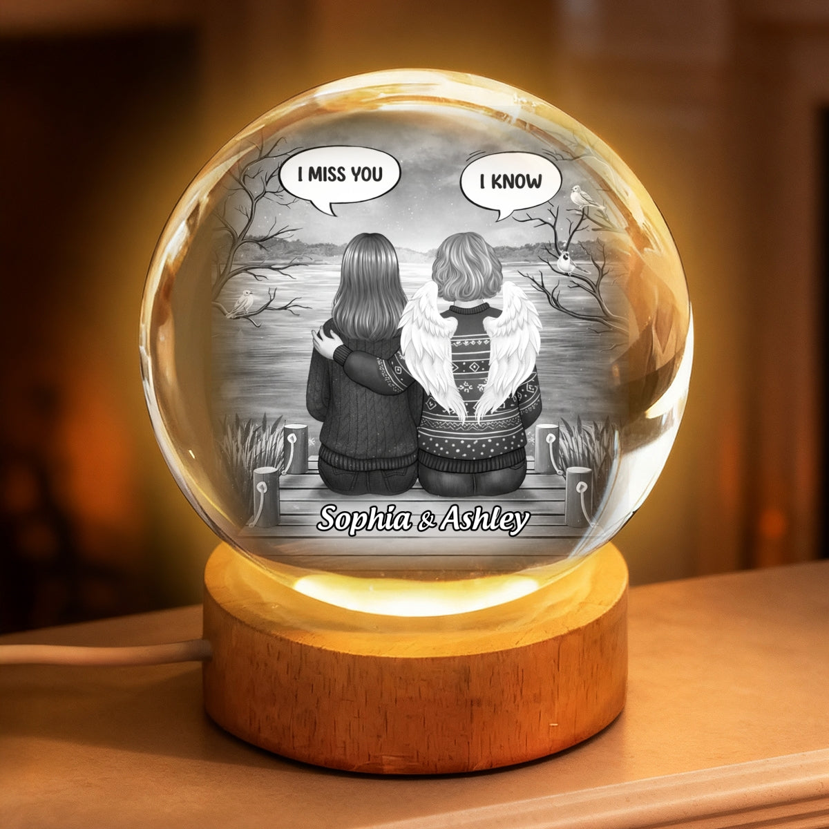 I Miss You Back View Memorial - Personalized Crystal Ball LED Night Light - Memorial Sympathy Gift