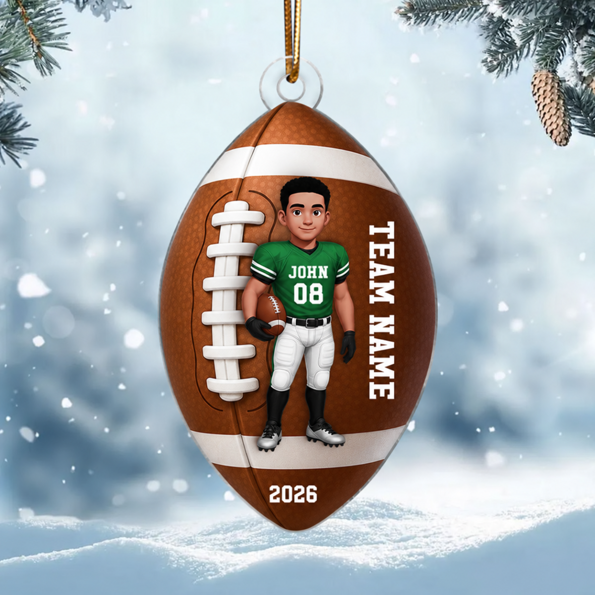 Football Player 3D Effect - Personalized Acrylic Ornament - Christmas Gift For Teen Boy, Son, Grandson
