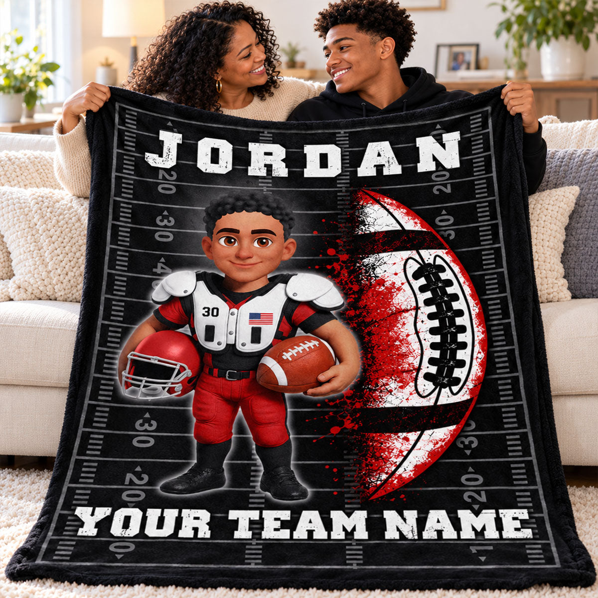 Strong American Football Player Custom Name And Team Name - Personalized Fleece Blanket - Christmas Gift For American Football Players, Grandson, Son