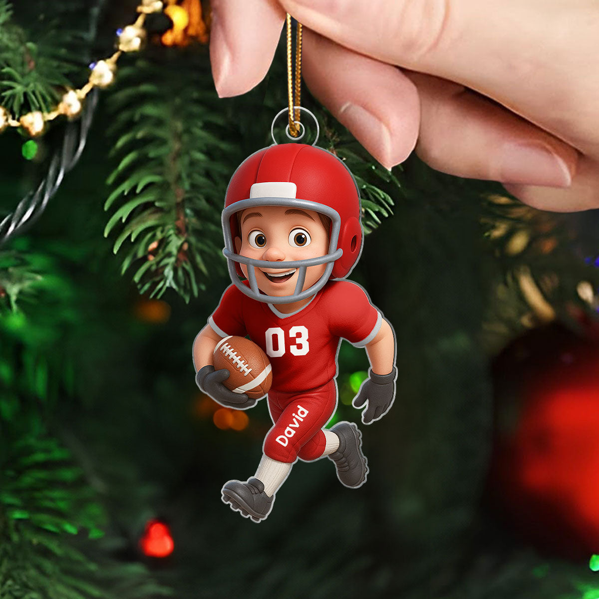 Football Player Personalized 2D Flat Acrylic Ornament, Christmas Gift for Son, Grandson