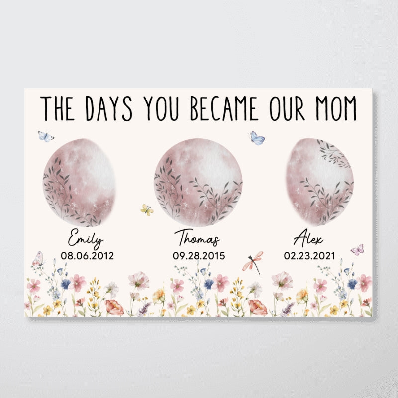 Wild Flowers The Day You Become Mom Grandma Custom Floral Birth Moon Phase Personalized Poster, Gift