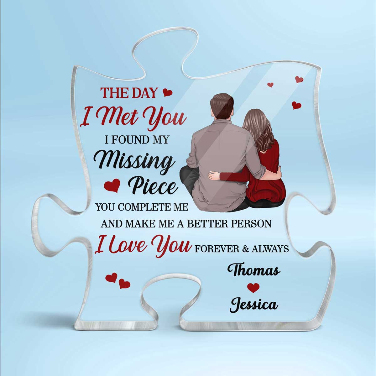 Back View Couple Sitting Found My Missing Piece Valentine‘s Day Anniversary Gift For Him For Her Personalized Puzzle Acrylic Plaque