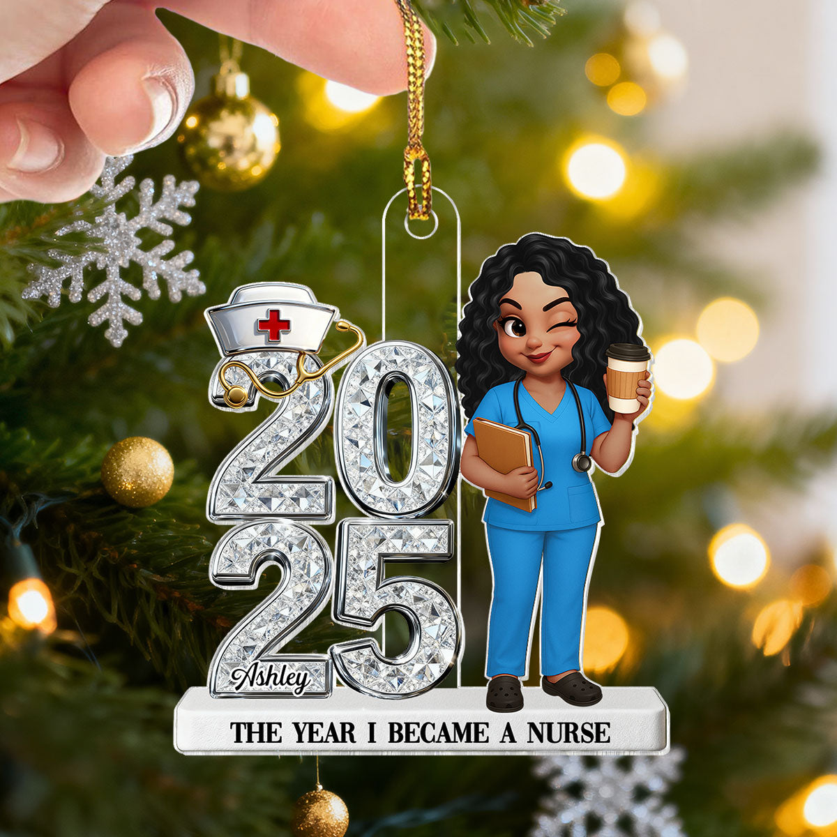 3D Shiny Effect New Nurse With Year - Personalized Acrylic Ornament - RN Gift, BSN Gift, Nursing Graduation Gift