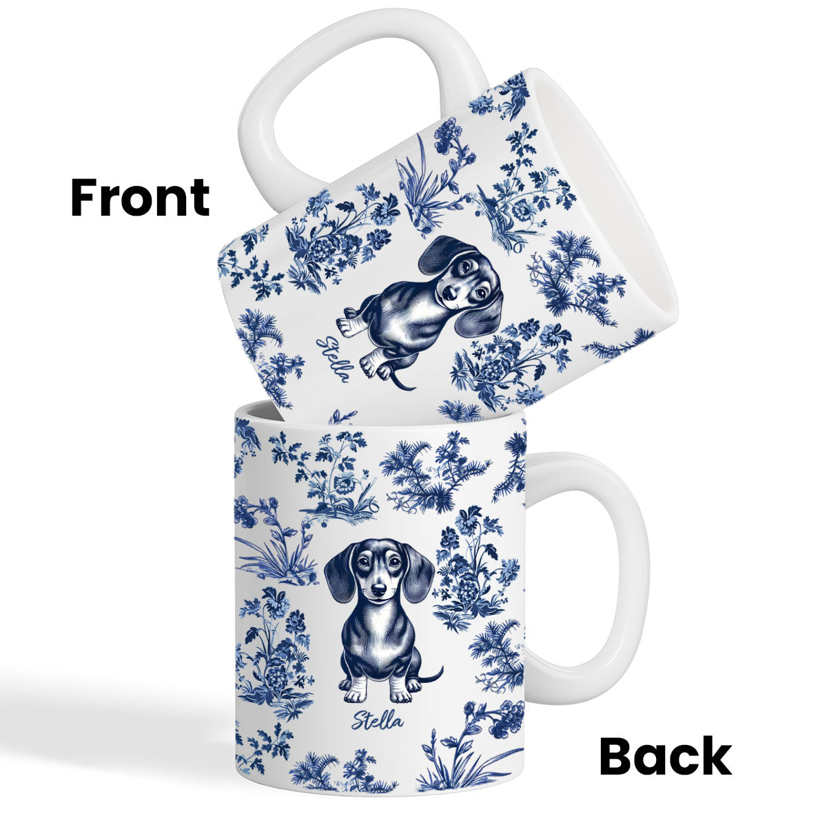 Vintage Blue Floral Pattern Dogs Personalized Mug, Gift For Dog Lovers