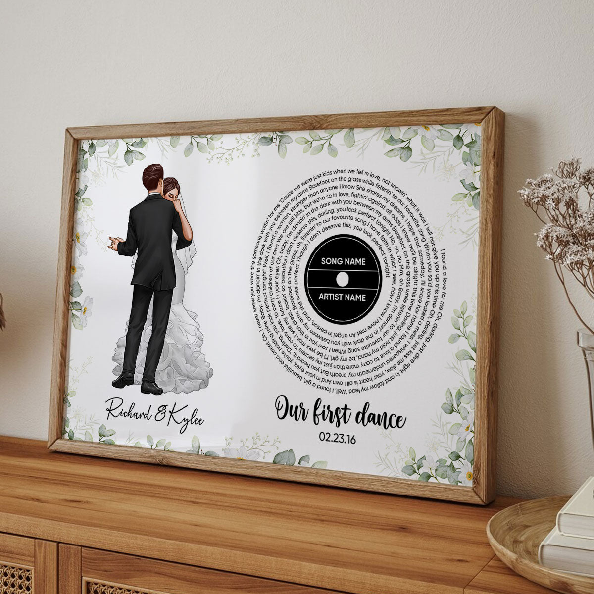 Wedding Song Vinyl Lyrics, Our First Dance Groom Bride Dancing Personalized Poster, Valentines Day Gift, Anniversary Gift for Couple, for Him for Her