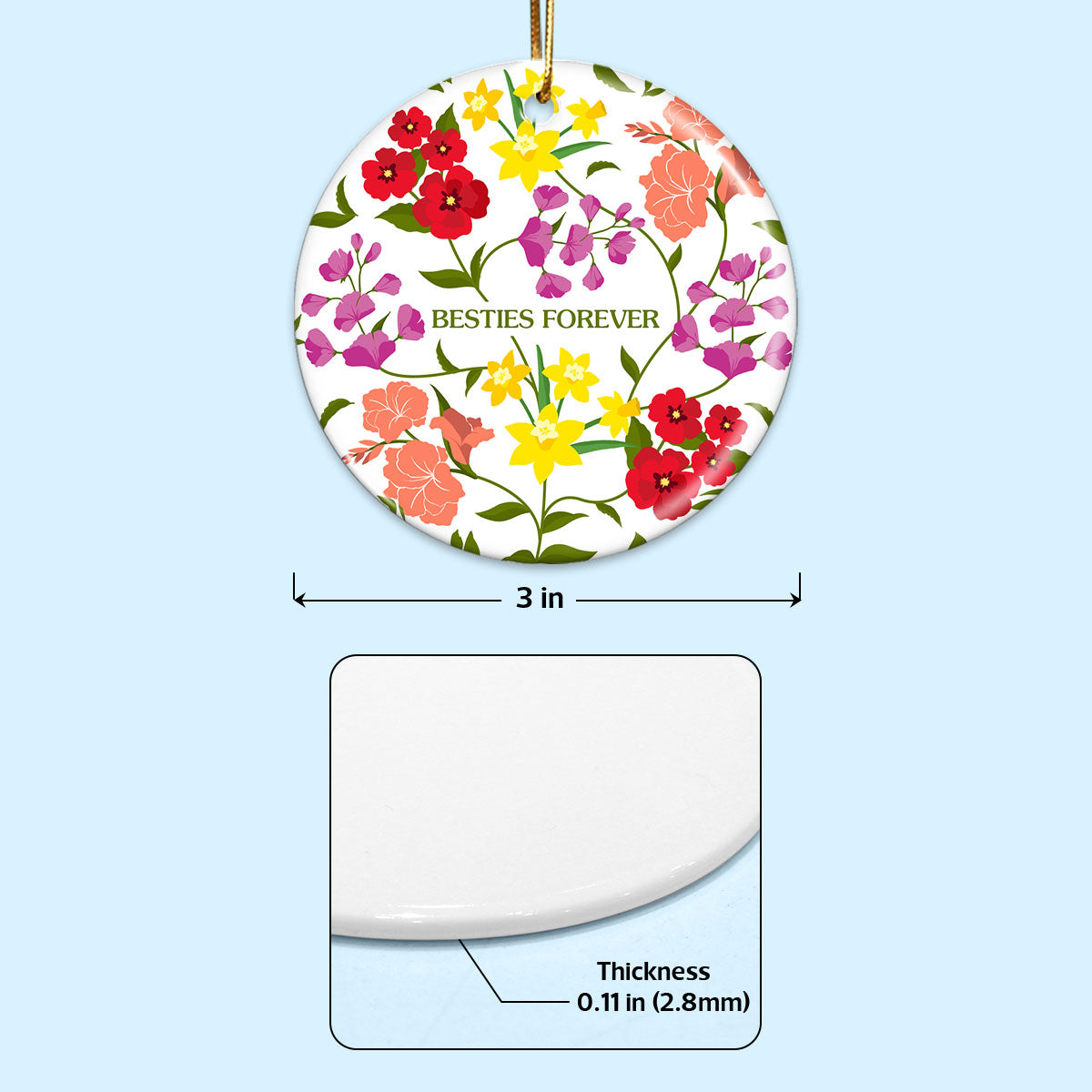 Custom Sisters Besties Birth Flower Bouquet Artwork Minimalist Personalized Circle Ceramic Ornament