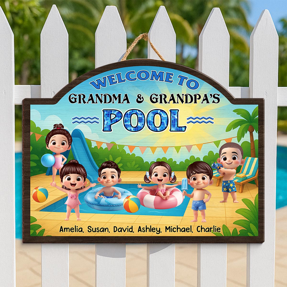 Welcome to Grandma Grandpa's Pool Personalized Wood Sign, Summer Grandkids Welcome Sign