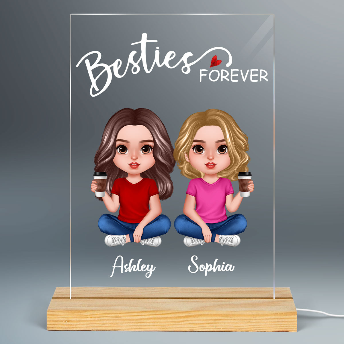 Doll Besties Sitting Realistic Personalized Acrylic LED Night Light