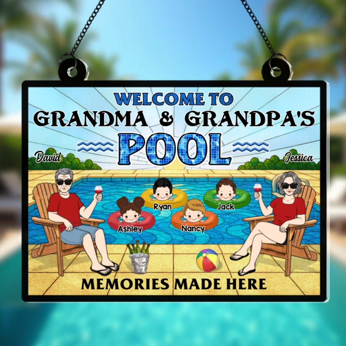 Summer Welcome To Grandpa Grandma Grandparents Pool Personalized Acrylic Suncatcher