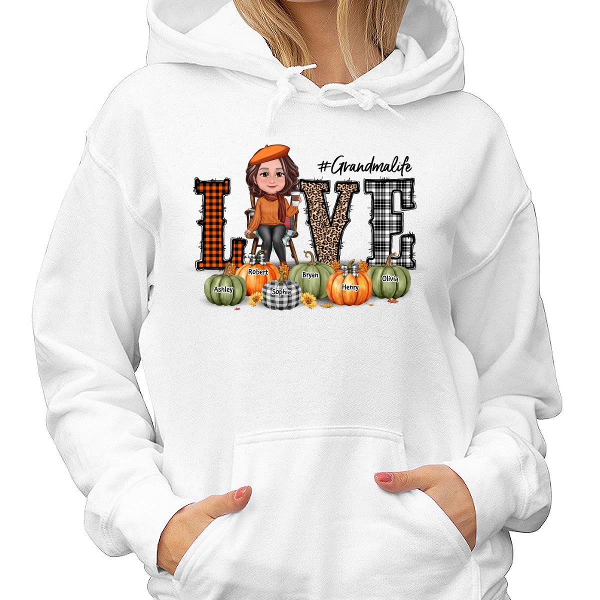 LOVE Grandma Life Fall Season Pumpkin Names Personalized Shirt