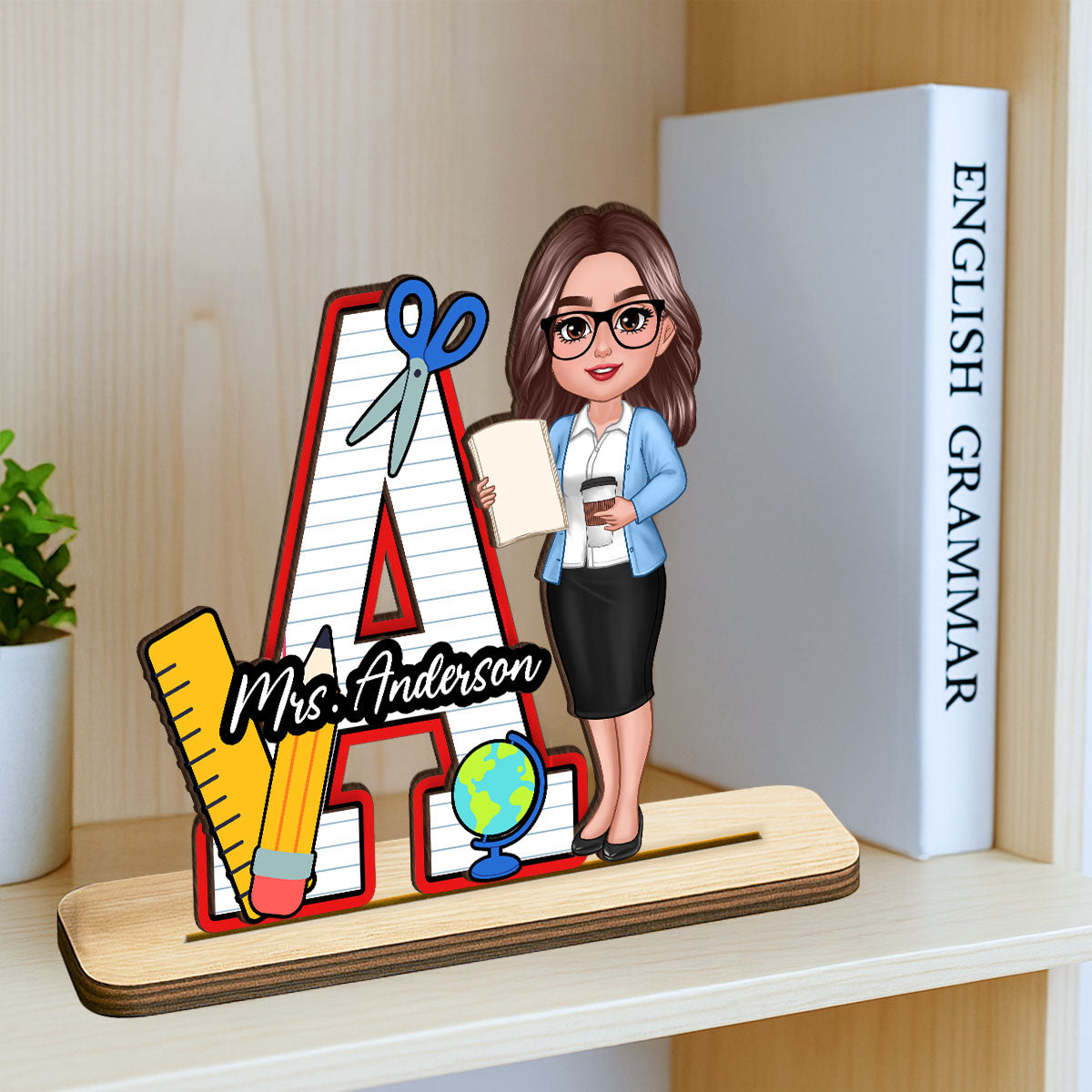 Teacher Initial Name Personalized 2-Layer Standing Wooden Plaque, Back to School gift