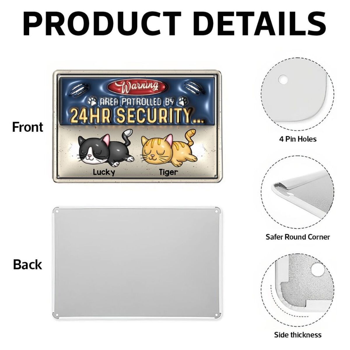 Warning Area Patrolled By Cute Sleeping Cats Personalized 3D Inflated Metal Sign, Gift for Cat Mom, Cat Dad, Cat Lovers