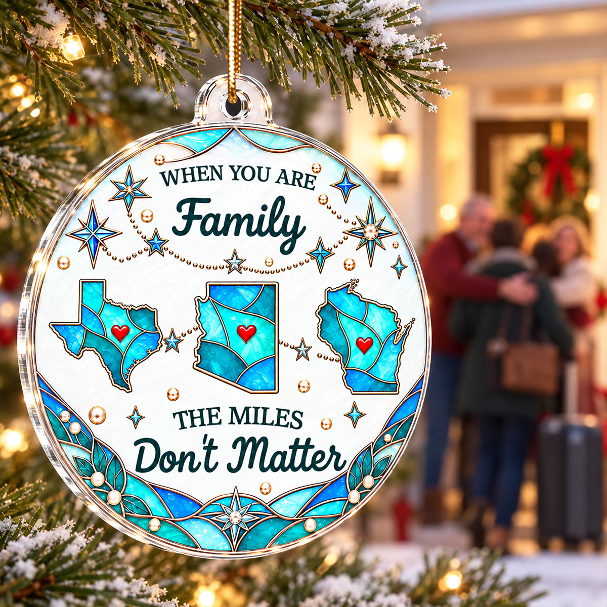 The Miles Don't Matter Family Friendship State Map 2D Flat Printed - Personalized Acrylic Ornament - Christmas Long Distance Gift For Family, Friends