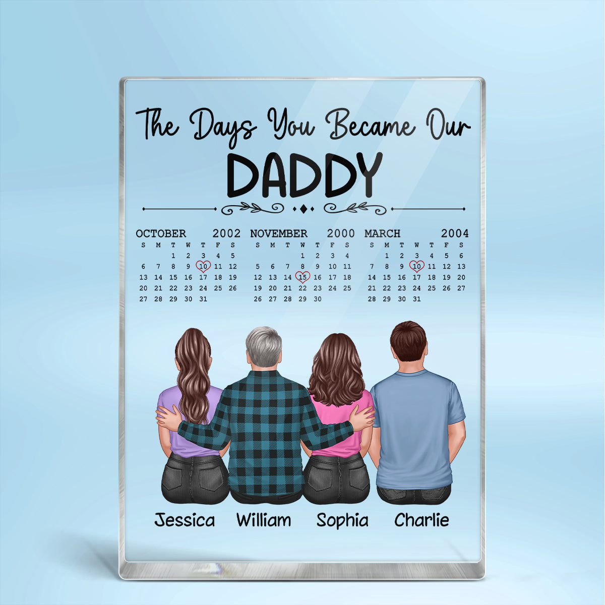 The Days You Became Our Daddy Back View Dad And Daughters Sons Sitting Personalized Vertical Rectangle Acrylic Block