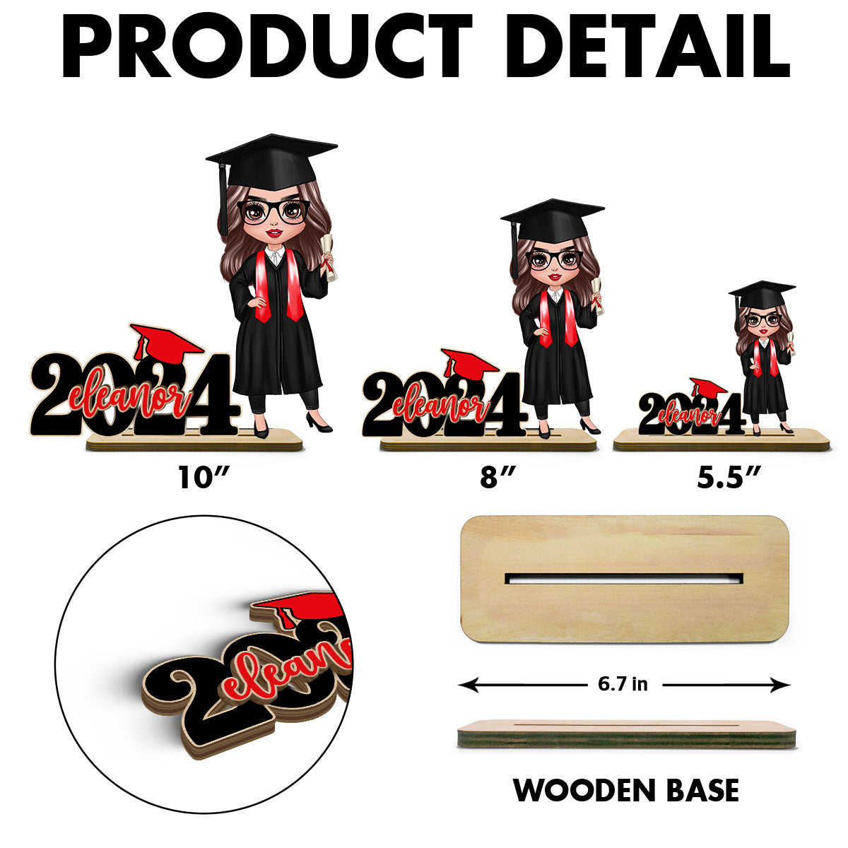 Graduation Gift Graduate Senior Class Of 2024 Personalized Standing Wooden Plaque