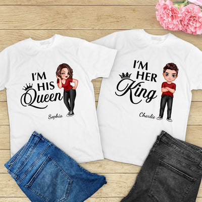 Her King His Queen Valentine‘s Day Gift For Couple Personalized Matching Shirts [Set of 2 Shirts]