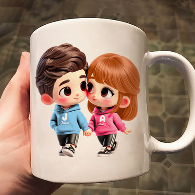 3D Effect Cute Cartoon Couple Holding Hands Personalized Mug, Anniversary &  Gift for him, Gift for her