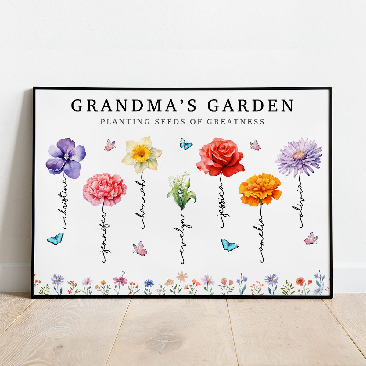 Grandma's Garden Planting Seeds Of Greatness, Birth Month Flower Personalized Poster, Christmas Gift For Grandma