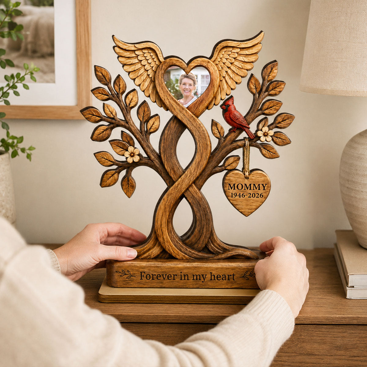 Forever in Our Hearts Memorial - Personalized 2-Layered Wooden Plaque - Heartfelt Sympathy Gift for Loved Ones
