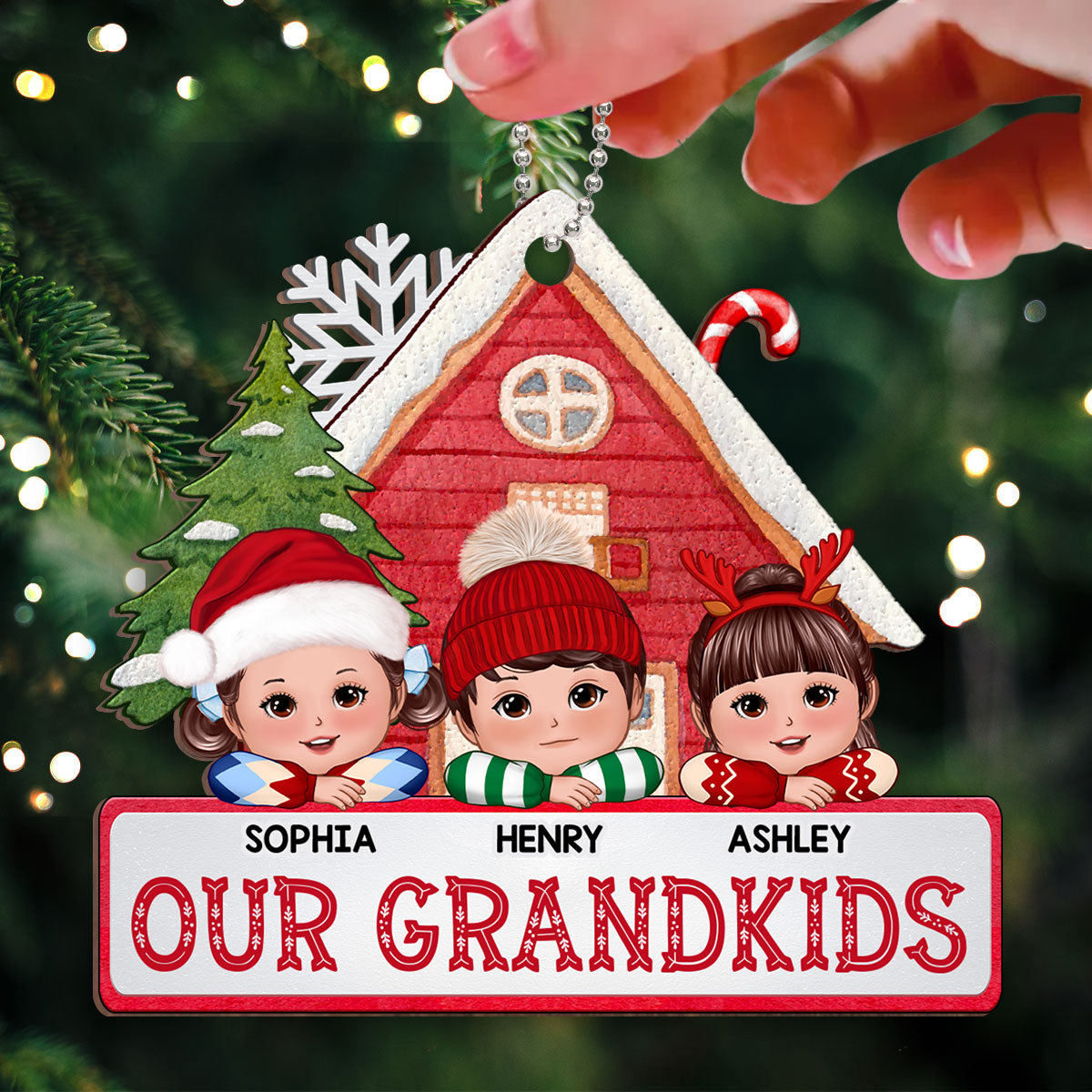 Our Grandkids Cute Kids Laying Head On Hands Personalized Wooden Ornament