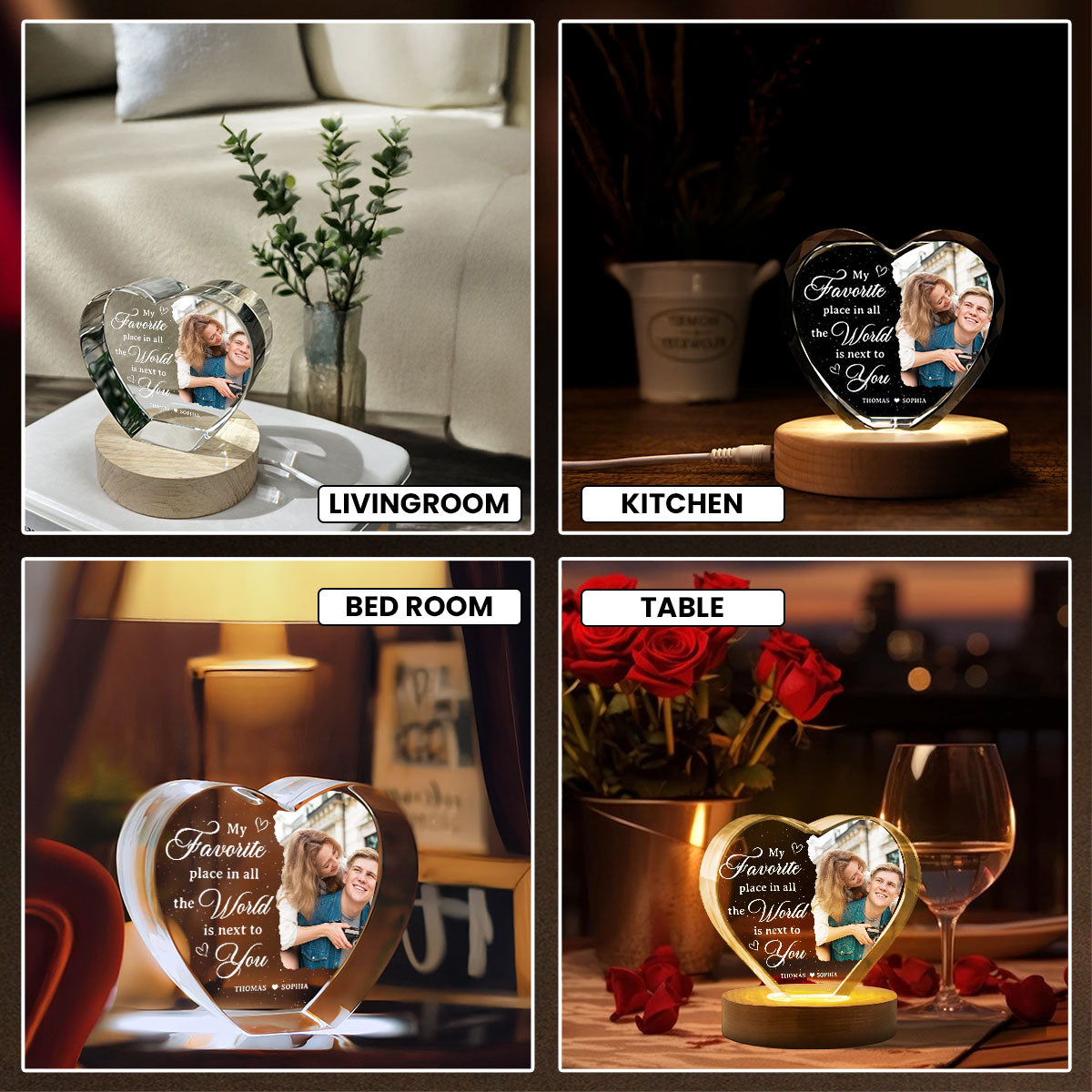 My Favorite Place Is Next To You Upload Photo Premium Crystal Heart LED, Personalized Couple Home Bedroom Decoration, Perfect Valentine's Gift For Her, For Wife, For Girlfriend, Free Delivery Included