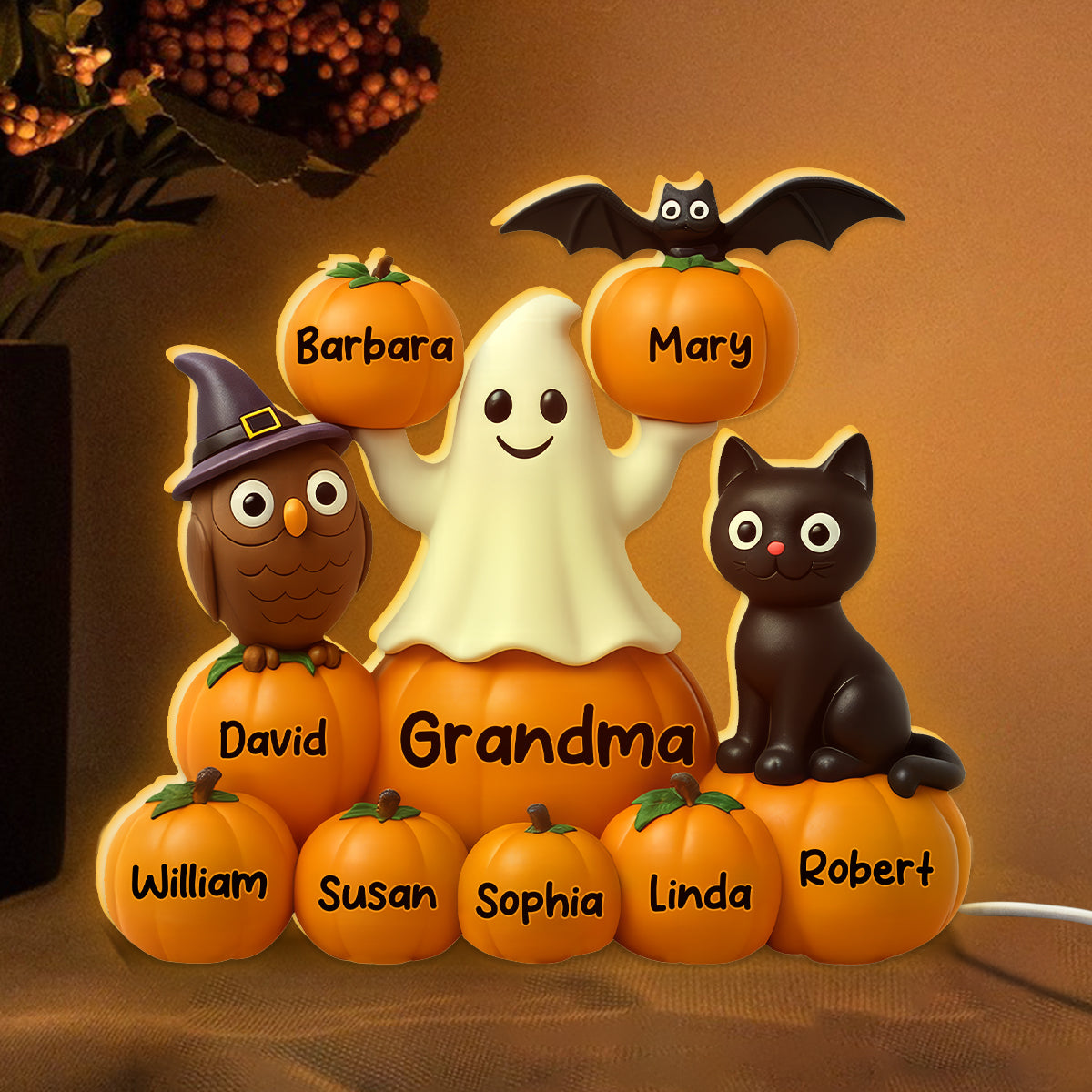 3D Effect Halloween Grandma Pumpkins Kids Names Personalized LED Light Box
