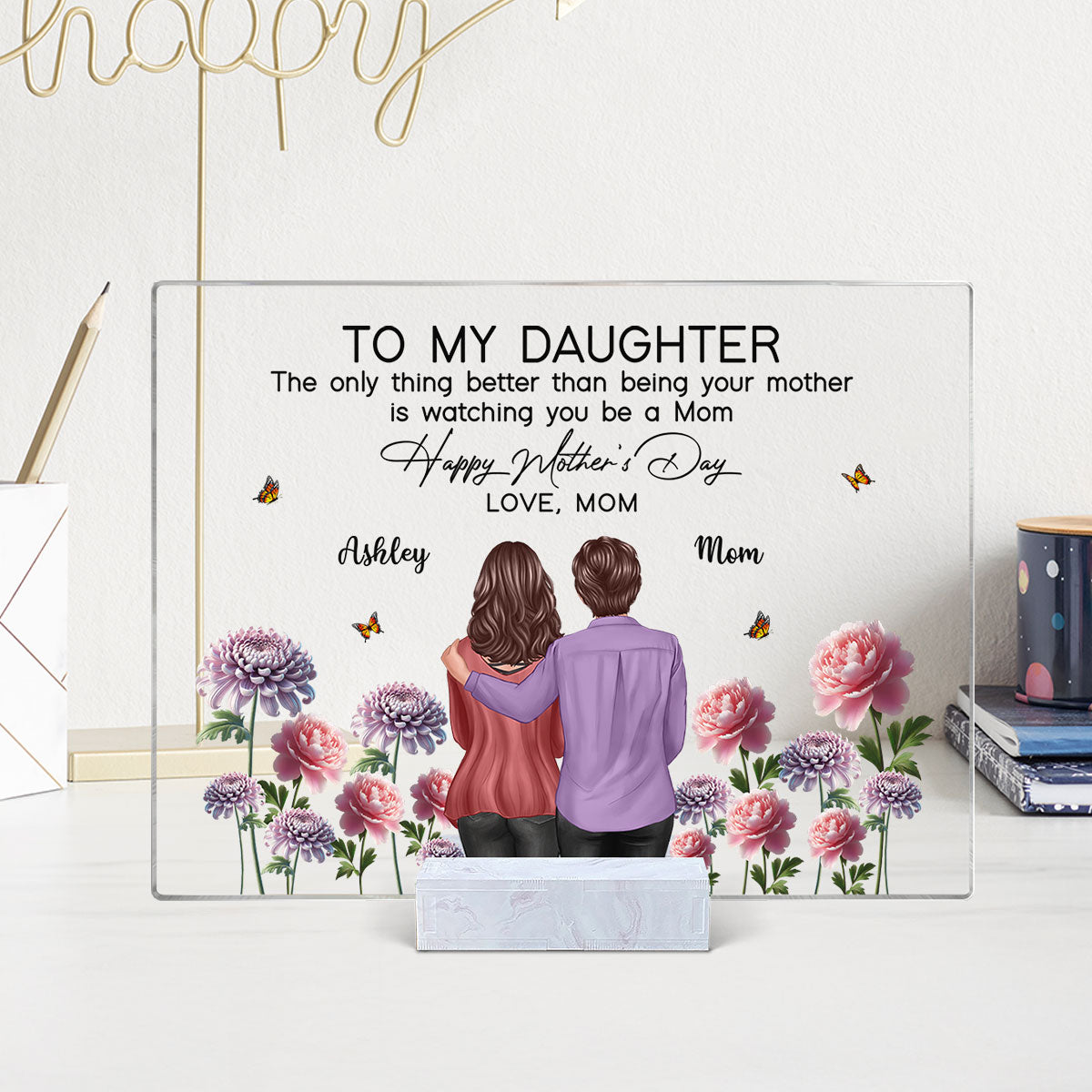 To My Daughter From Mom Happy Mother's Day Birth Flower - Personalized Acrylic Plaque - Heartfelt Gift For Daughter