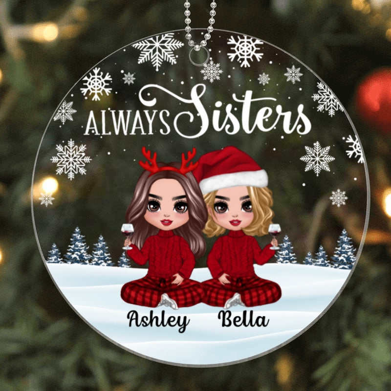 Doll Besties Sitting Snow Background Personalized Acrylic Ornament