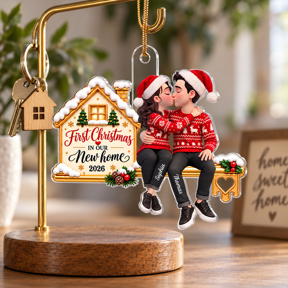First Christmas In Our New Home Couple Kissing 2D Flat - Personalized Acrylic Ornament