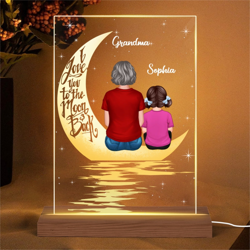 Grandma Grandkid In The Moonlight Personalized Plaque LED Night Light, Acrylic LED Lamp