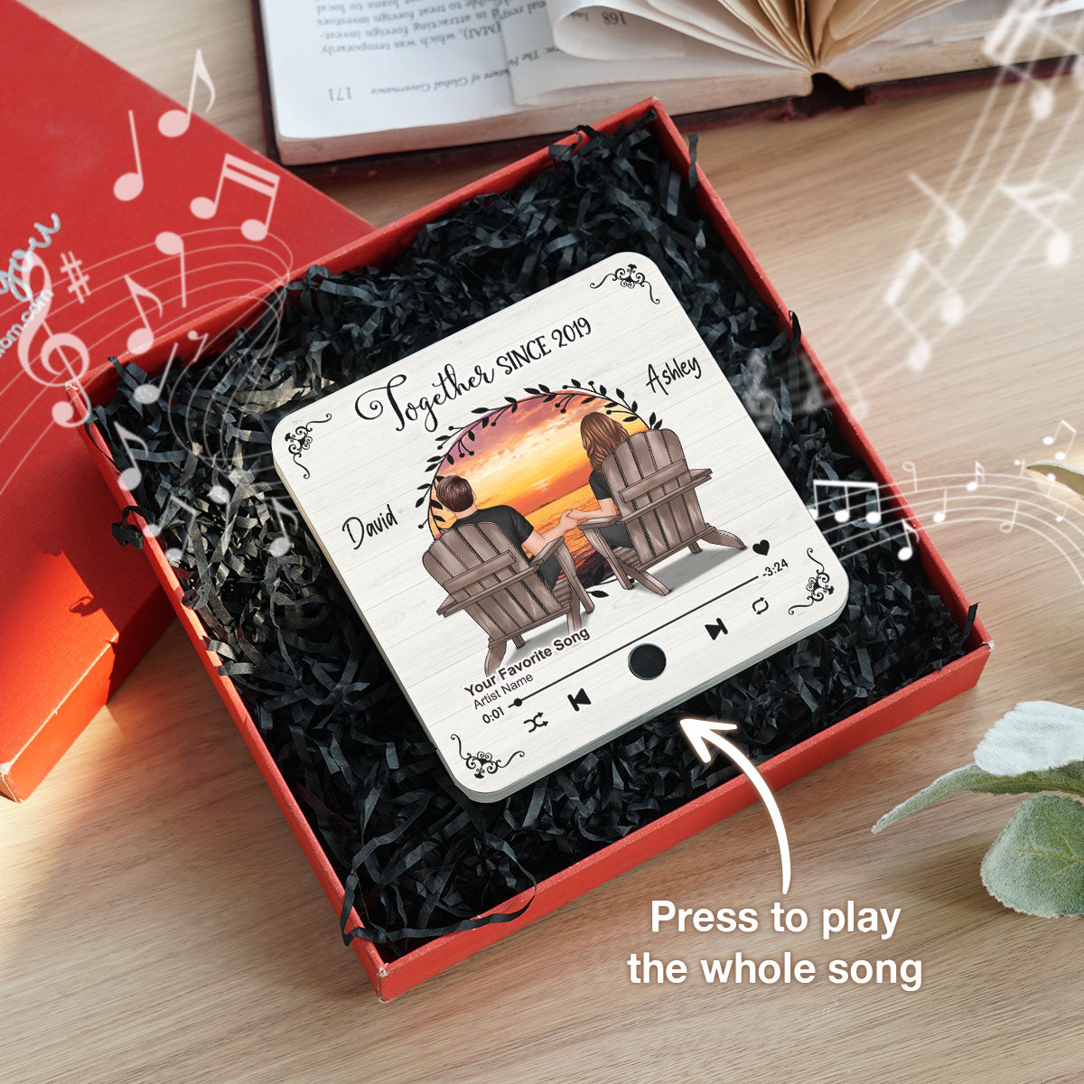 Couple Sitting Peaceful Landscape Through Rustic Window Personalized Music Magnet
