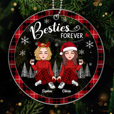 Besties Sister Sitting Checkered Pattern Frame Personalized Acrylic Ornament