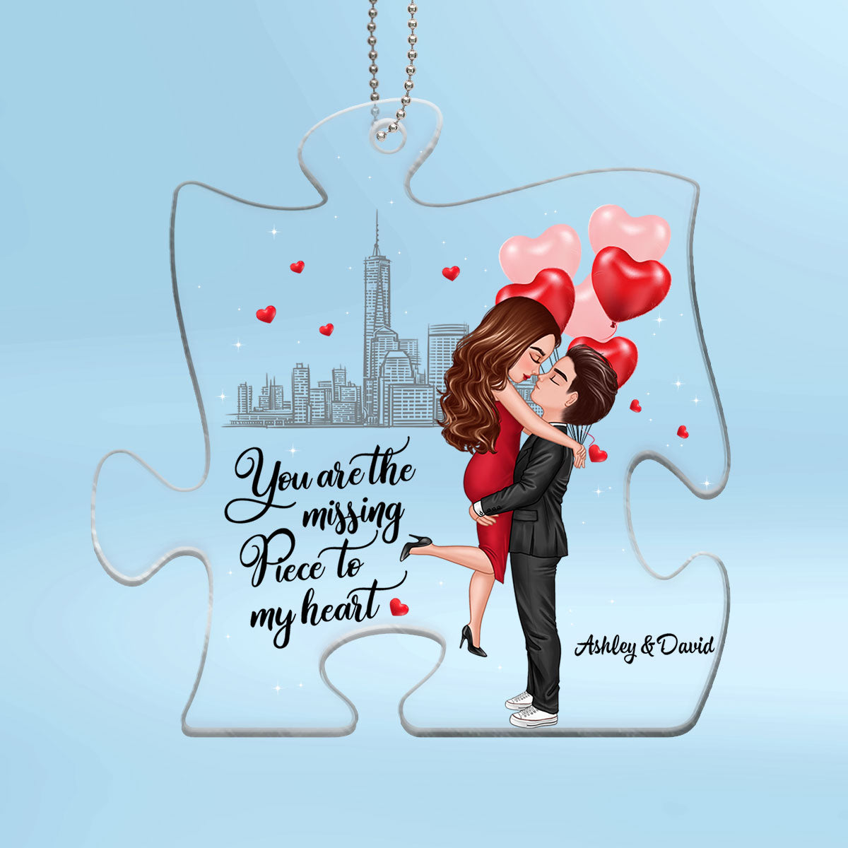 The Missing Piece To My Heart Hugging Kissing Doll Couple Personalized Acrylic Ornament - Anniversary Gift For Couple - Gift For Him, Gift For Her
