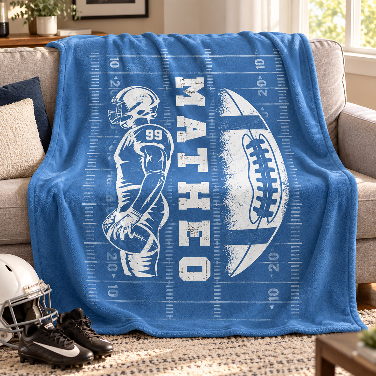 Custom Football Senior Player - Personalized Fleece Blanket - Senior Night Gift, Christmas Gift for Son, Grandson