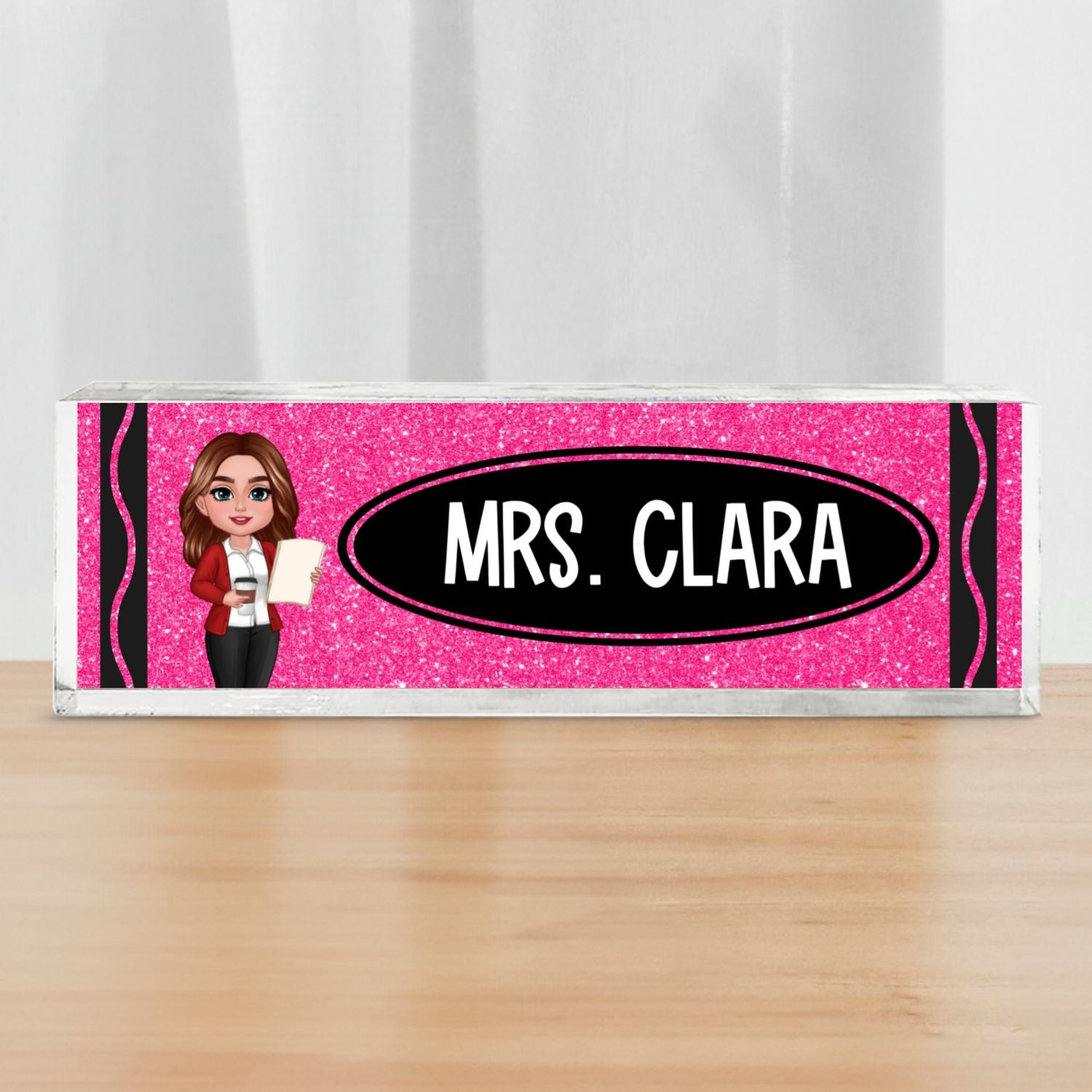 Teacher Crayon Personalized Acrylic Desk Name Plate, Gift For Teacher