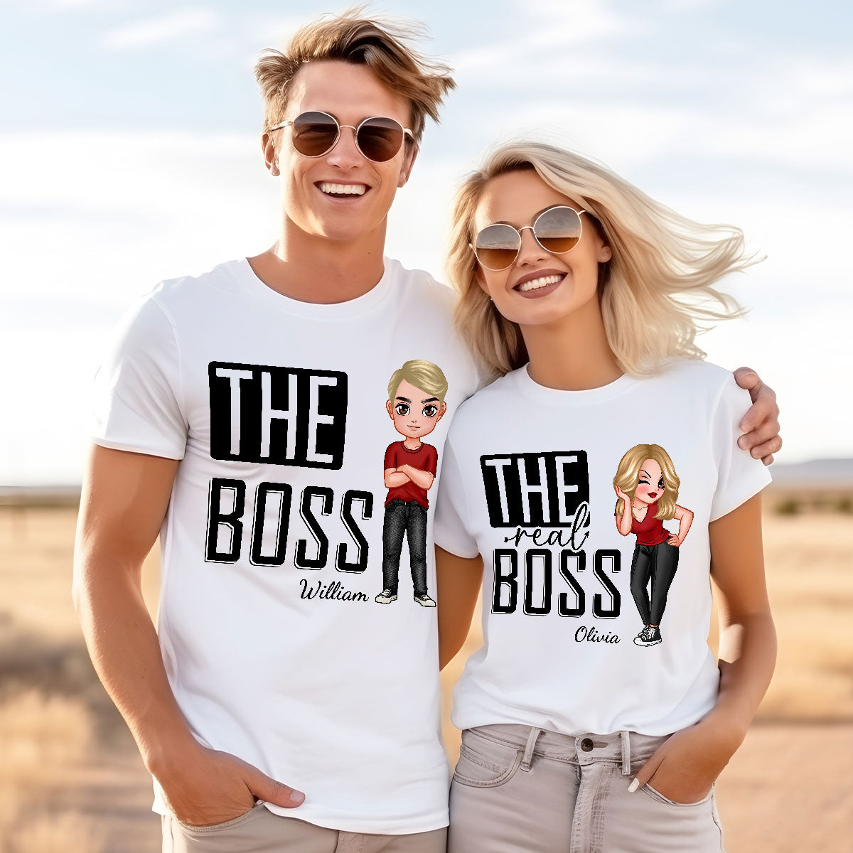 The Boss The Real Boss Funny Valentine‘s Day Gift For Couple Personalized Matching Shirts [Set of 2 Shirts]