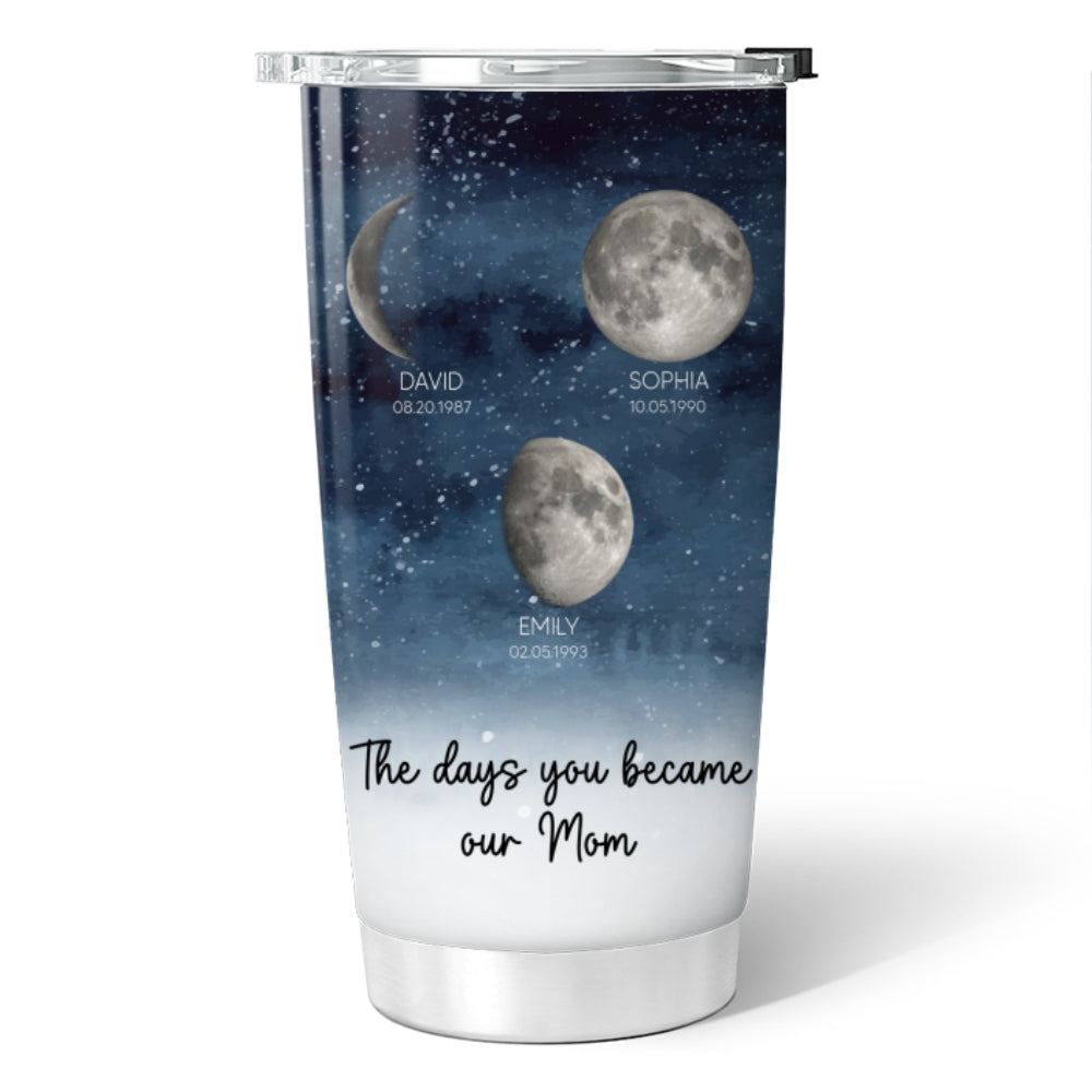 Starry Night Custom Birth Moon Phase The Day You Became Mom Personalized Tumbler, Gift