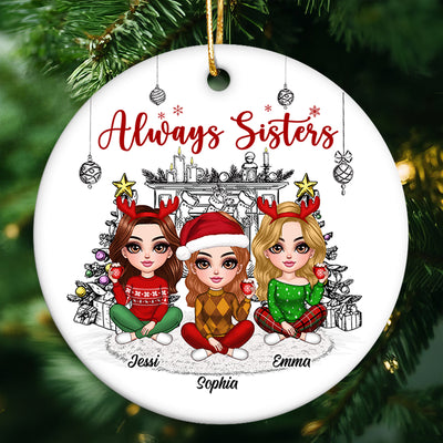 Christmas Outline Background Lovely Besties Personalized Ceramic Ornament