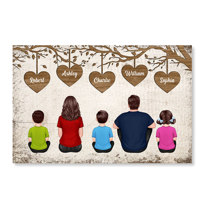 Whole Back View Family Sitting Under Heart Tree Personalized Horizontal Poster