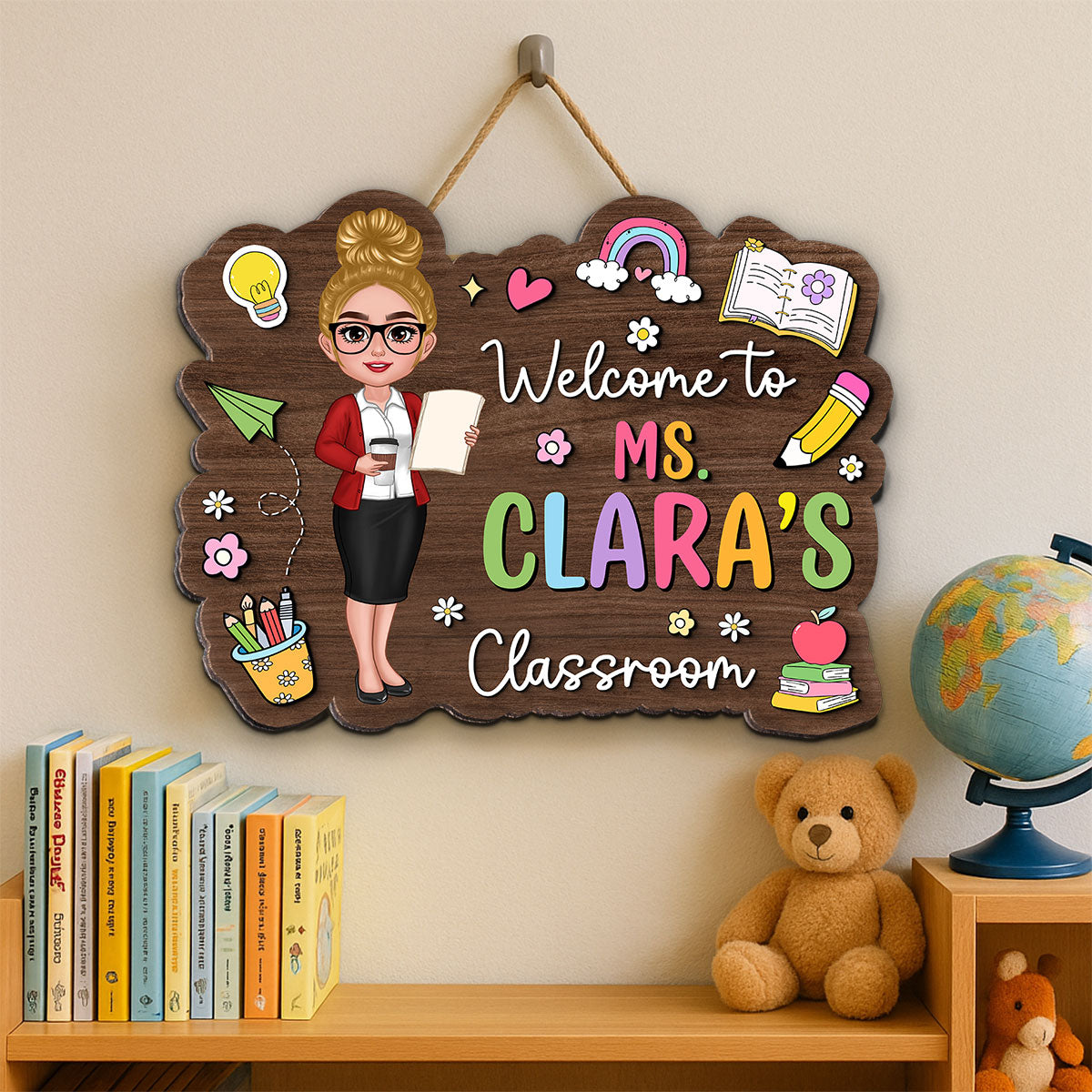 Teacher Colorful Personalized Wood Sign, Back To School Gift