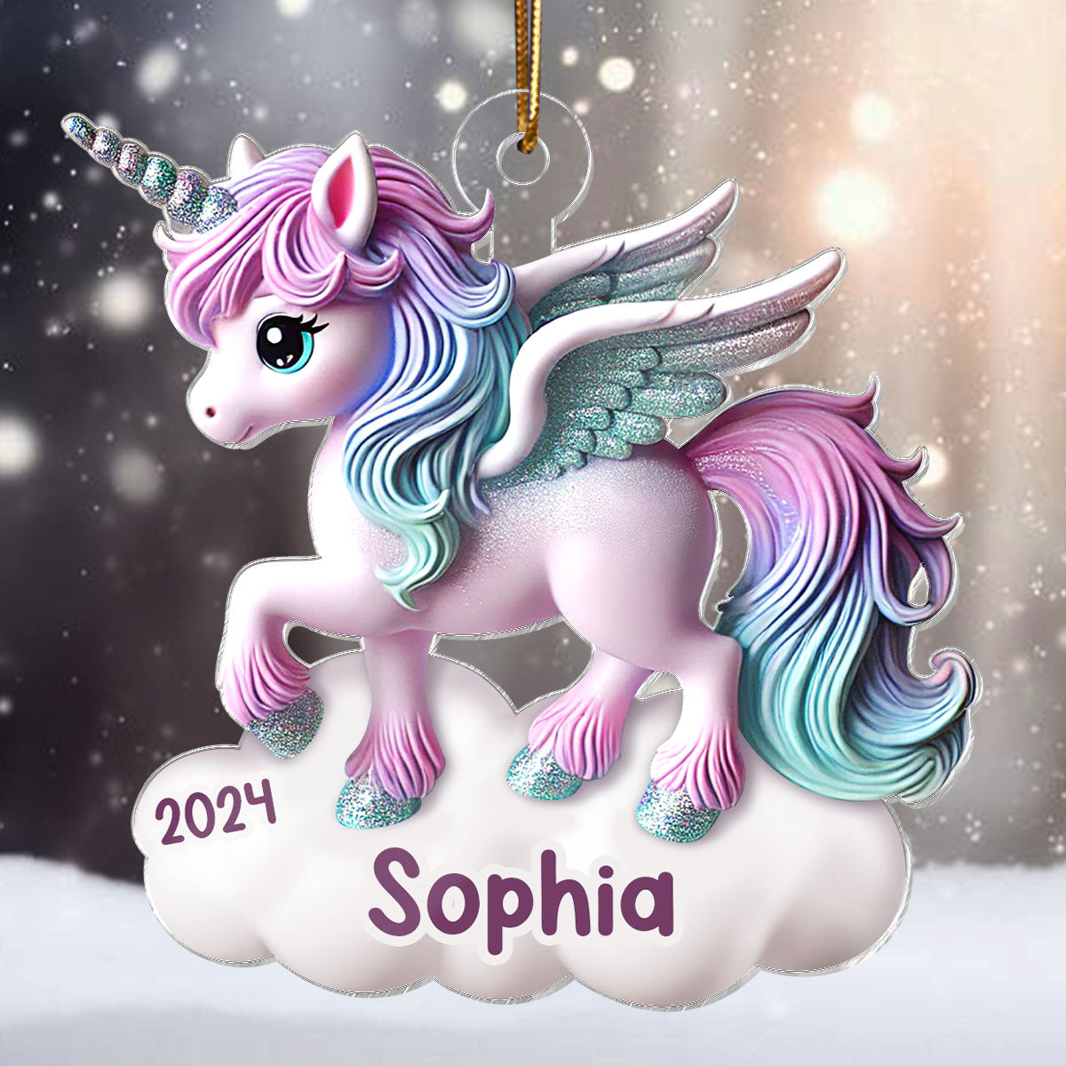 Magical Unicorn 3D Effect Baby's First Christmas Personalized Acrylic Flat Ornament