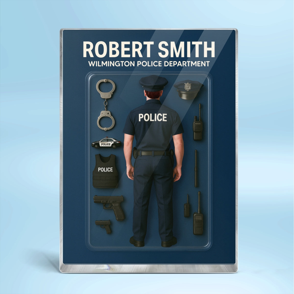 3D Effect Back View Police Officer Custom Figure Personalized Flat Rectangle Acrylic Block Plaque