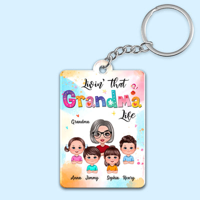 Livin‘ That Grandma Life Colorful Grandma & Grandkids Personalized Acrylic Keychain
