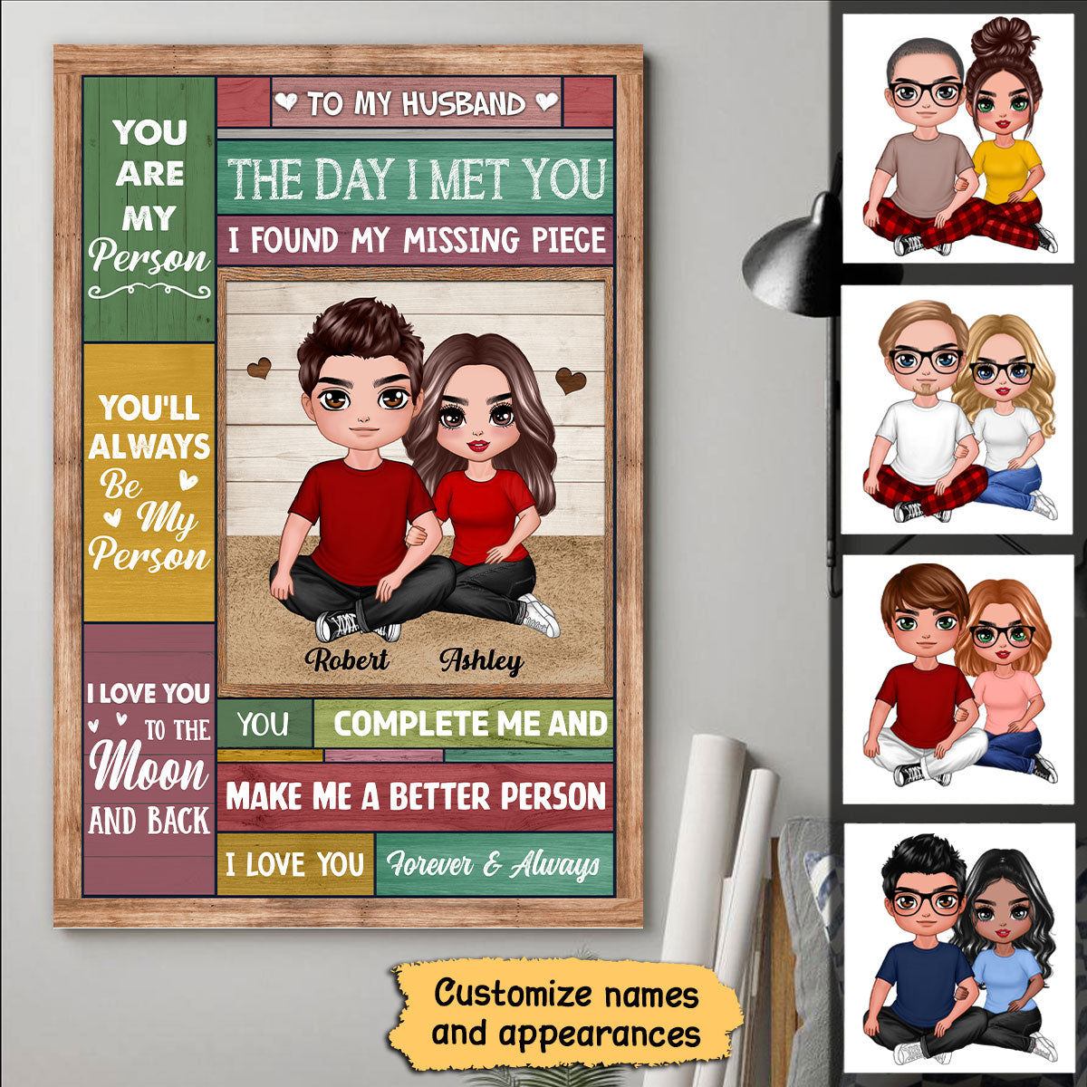 Doll Couple Sitting Wood Texture The Day I Met You Personalized Vertical Poster